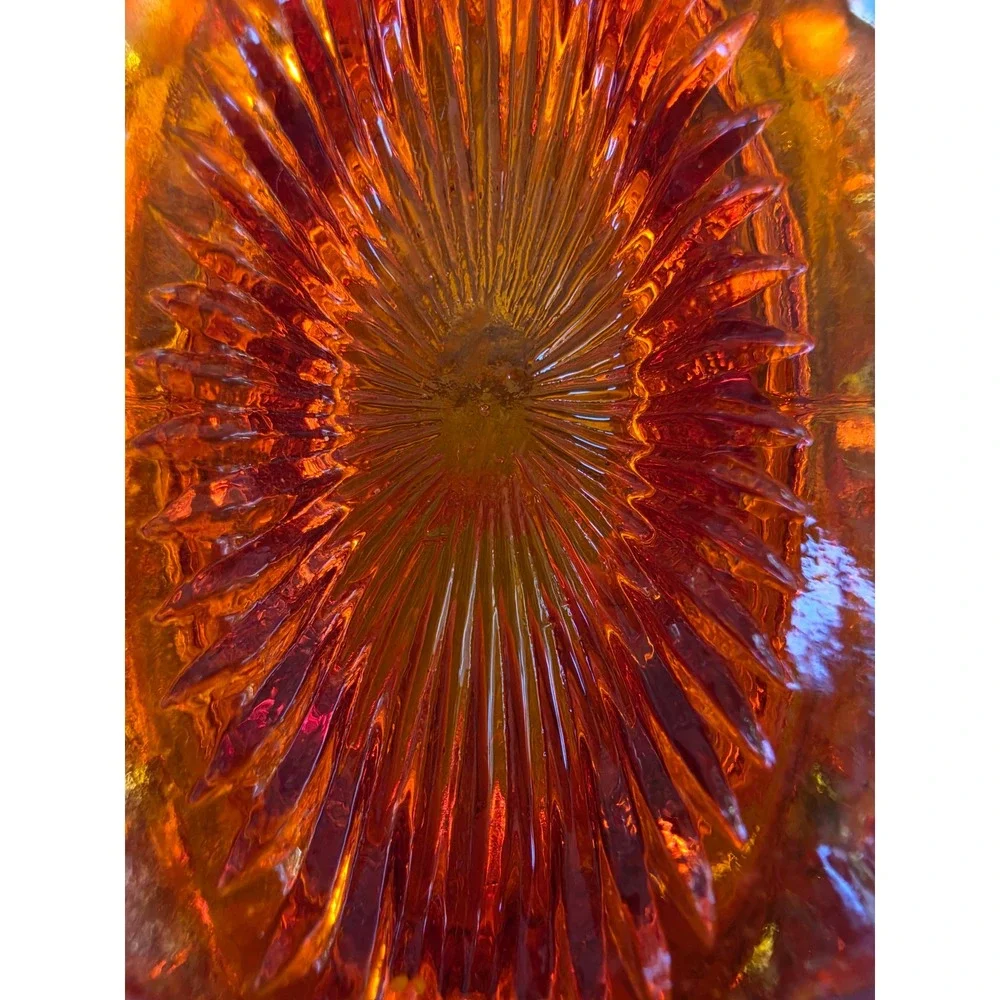 Vintage Amberina Glass Basket Daisy and Button Pattern Orange Red 6 Inch